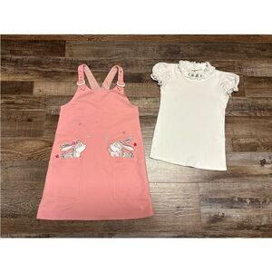 EUC LITTLE LADY Adorable Outfit Pink Pinnie Dress Blouse Lace 134 9 Jacadi